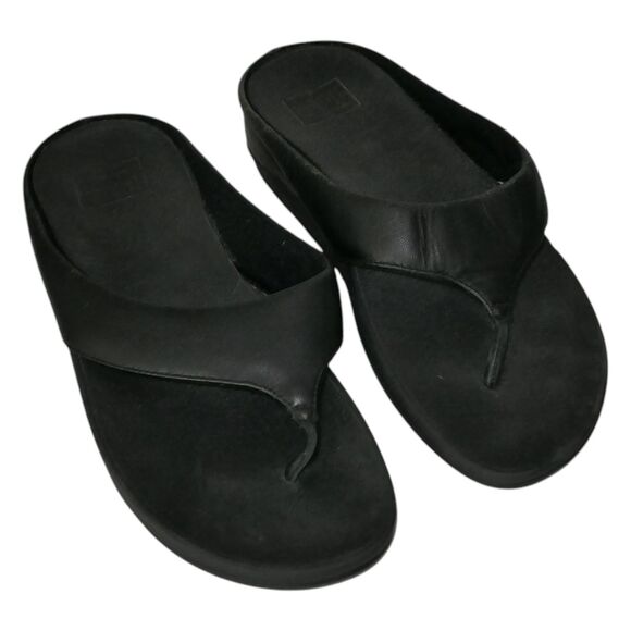Fitflop Lulu Flip Flops Womens Size 7 Leather Thong Wobble Board Sandals Beach - Picture 1 of 14